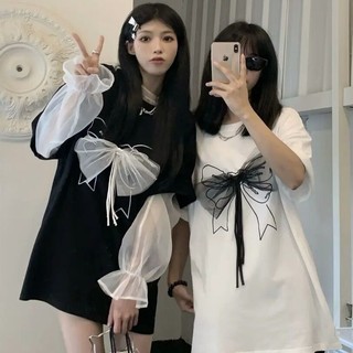 Nơ nữ màu đen [Phong cách mới] Áo thun ngắn tay có thể đảo ngược mùa hè Gạc bướm 2022 Áo thun hợp thời trang Gạc GCJ9