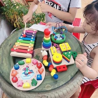 COMBO 10 MÓN ĐỒ CHƠI XẾP GỖ THÔNG MINH CHO BÉ