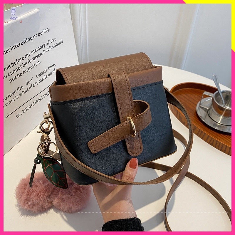 Contrast color small bag 2022 new fashionable retro fashion women's bag casual shoulder bag all-match cross-body bucket bag