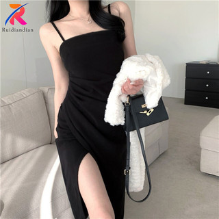 Ruidiandian Thời Trang Nữ Đầm Phong Cách Hàn Quốc Plus Kích Thước Slim-fit Máy Cẩn Thận Cắt Xếp Ly Eo Đáy Suspender Đầm