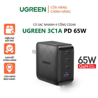 GaN UGREN Sạc nhanh USB-A USB-C GaN 65W hai cổng thích hợp cho  X 12 13 14 Pro Max/ Samsung S22 S23/ Xiaomi 13