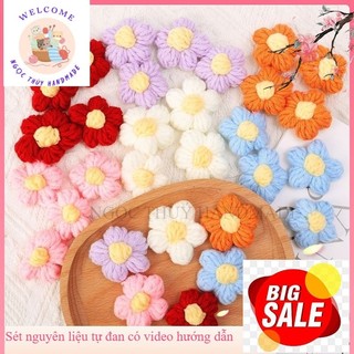 Hoa len móc 5 cánh. hoa len trang trí túi, áo, mũ đồ handmade