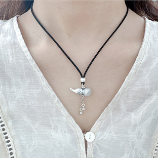 Bạc Nguyên Chất 999 Bầu Tua Rua Xương Đòn Dây Chuyền Tay Dệt Vòng Cổ Fulu Đôi Mặt Dây Chuyền Tinh Tế Nam Nữ Vòng Cổ