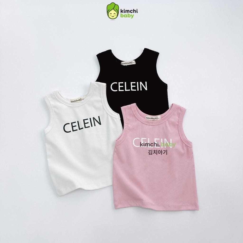 Áo Ba Lỗ Cho Bé Gái KIMCHIBABY Vải Cotton In Chữ CE.LEIN, Áo Croptop Cho Bé Gái Mặc Đi Chơi, Đi Học KA406