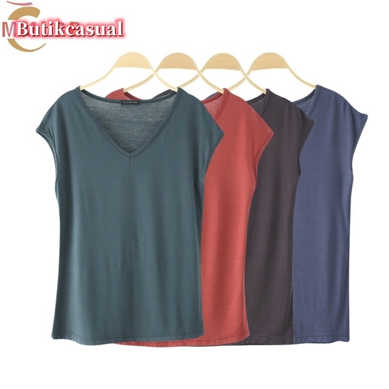 Áo Thun NgắN Tay Cổ Chữ v MàU Trơn ThờI Trang Cho Nữ 40-78KG