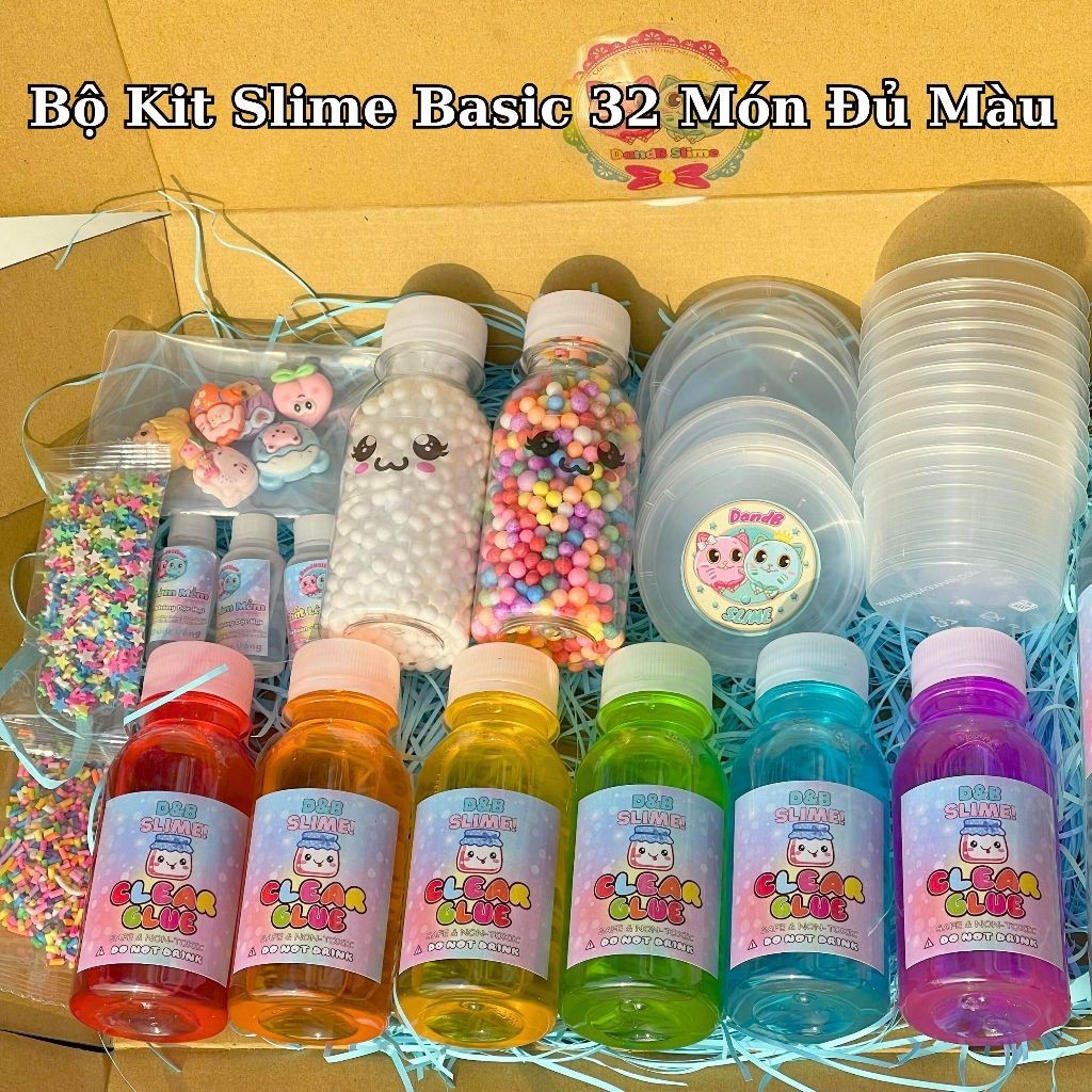 [BÁN CHẠY] Bộ Kit làm Clear Slime Cầu Vồng 32 Món - Kit làm Slime Trong Suốt Đủ Màu (Có hướng dẫn đầ
