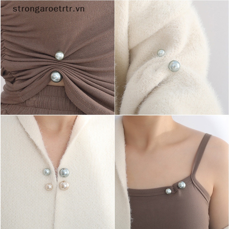 Strongaroetrtr Nữ Thời Trang Thắt Lưng Pin Đôi Ngọc Trai Thổ Cẩm Kim Loại Ve Áo Pin Trâm Cài Áo Áo Len Áo Sơ Mi Cardigan Thổ Cẩm VN