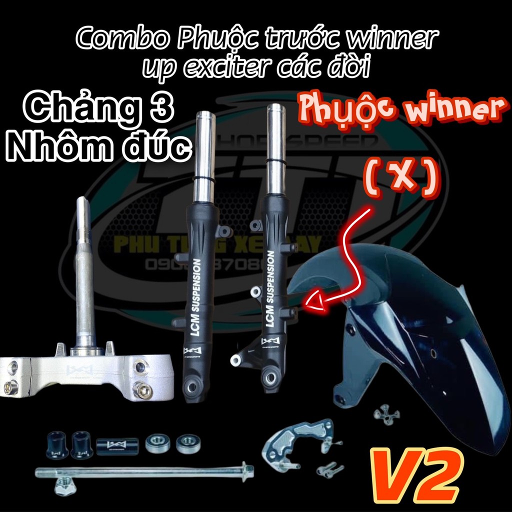 BỘ PHUỘC LCM (  WINNER X  ) CHẢNG 3 NHÔM CỐT CANH BẠC ĐẠN DÈ PADS CHO XE EX135 /  EX150 / EX155 ( TY