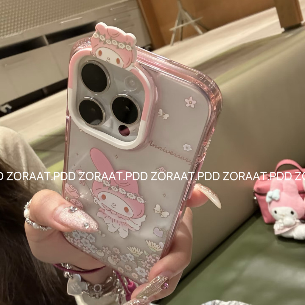 Ốp điện thoại iPhone My Melody hoa dễ thương tương thích với 16 Pro Max/15/14/13/12