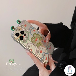 Ốp điện thoại hình chú ếch mạ 3D hoạt hình Tương thích cho IPhone 16 15 14 13 12 11 Pro Max 14 Pro Max 13 12 11 Pro Max Sang trọng cạnh gợn sóng Vỏ nhựa TPU mềm chống sốc