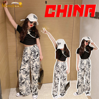 Set áo thun ngắn tay cổ tròn + quần dài ống rộng thời trang nữ