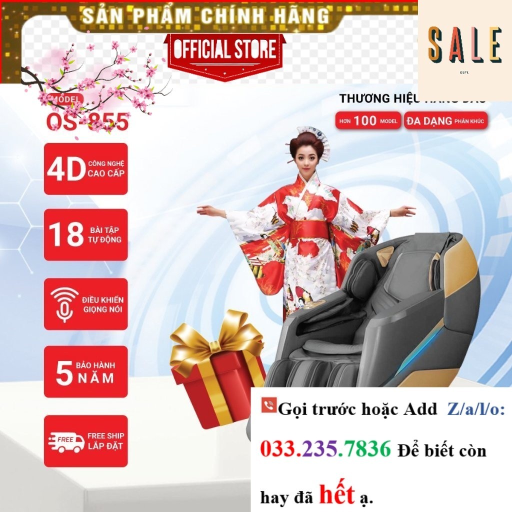  SỐC Ghế massage Okinawa OS 855, công nghệ massage 5D, bi con lăn di chuyển -
