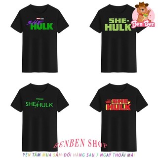 Áo Thun Unisex Cổ Tròn  Màu Trắng Đen In Chữ She-Hulk Marvel