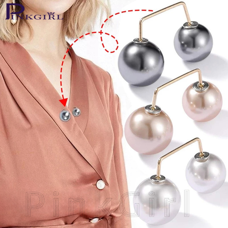 Sfse- Trang trí quần áo - Thanh lịch - Pin ve áo an toàn cổ - Khóa khăn choàng Cardigan áo len - Chống rò rỉ - Phụ kiện trang sức - Trâm cài ngọc trai giả đôi