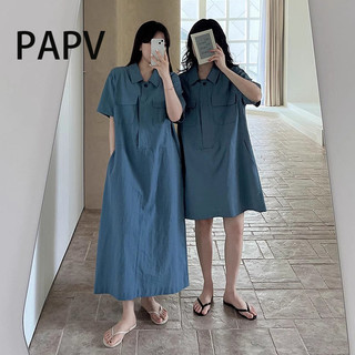 Cổ lật sang trọng PAPV với thiết kế nhiều túi, váy ngắn tay dáng rộng 1568