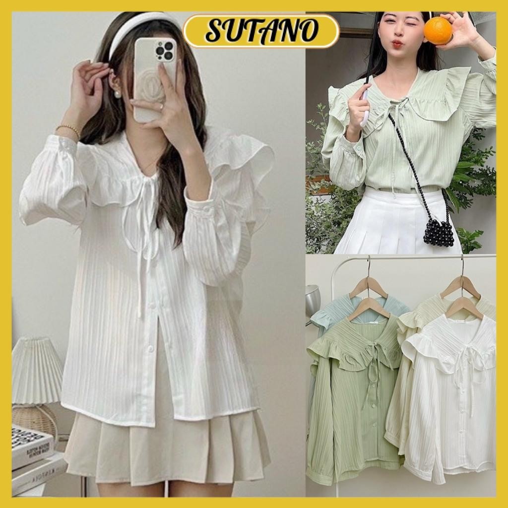 áo sơ mi nữ cổ bèo thủy thủ nơ ngực chất đũi gân cao cấp nhiều màu áo sơ mi kiểu nữ bánh bèo A193 SUTANO
