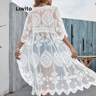 Lovito Áo khoác kimono thêu trơn phong cách Boho cho nữ LNE27242