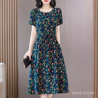 Thời Trang Cao Cấp Phong Cách Phương Tây Váy Lụa Cotton Lụa Cao Cấp Mặc Ngoài Đầm Giữa Chiều Dài Nữ Ôm Hơn Nhìn Hẹp Có Túi Ôm Cho Mẹ Váy Mùa Hè Váy Cổ Tích Nghệ Thuật