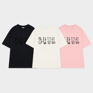 SELVZE Áo thun ngắn tay cotton nguyên chất in hình mèo thời trang và tối giản dễ thương cổ điển dáng rộng dành cho nữ