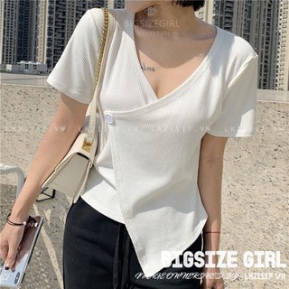 Áo thun Bigsize Áo nữ croptop tay ngắn cổ chữ v mùa hè Phong cách Hàn Quốc Thời Trang đẹp