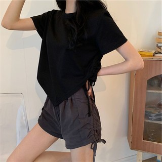 Áo thun ngắn tay có khe hở không đều thời trang mọi thứ màu trơn áo thun ngắn tay
