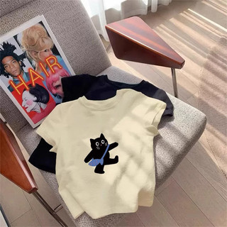 Mỹ Hot Girl Thời trang Hợp Thời Trang Chính Hãng Vai Cotton Nguyên Chất Áo Thun Nữ Mùa Hè Thời trang Phong Cách Mới Tay Ngắn In Hình Slim-Fit Áo Thun Nhỏ