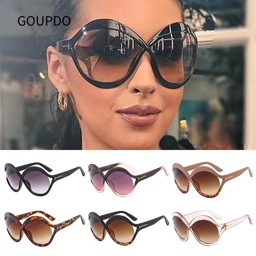 GOUPDO Kính râm mắt mèo Nữ Khung rỗng Kính râm Gradient màu đen