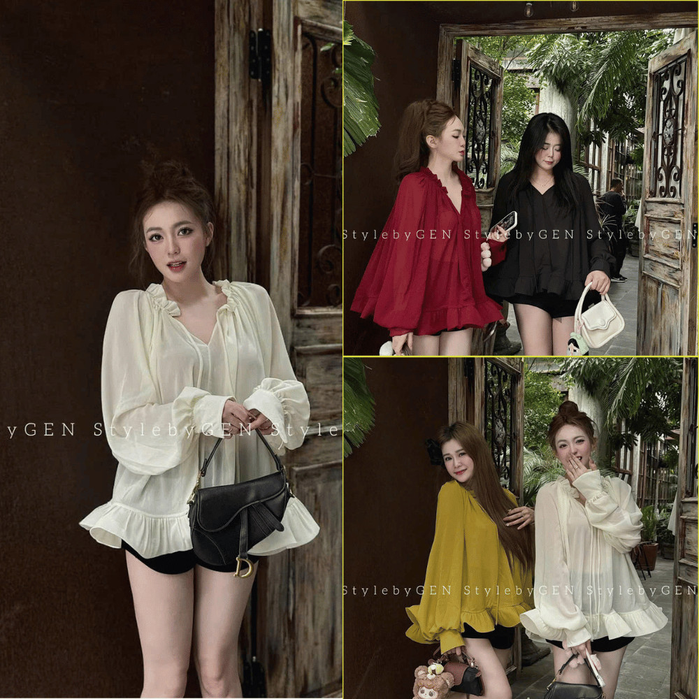 Váy Tơ Babydoll Tay Dài Hàng 2 Lớp Cổ V Form Xoè 3 Màu Siêu Xinh (lót lụa, tay khuy ngọc) 2001's Clo