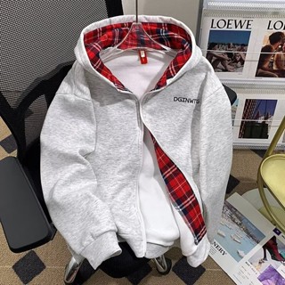  2025 mẫu mới mùa xuân nam Mỹ cổ áo sơ mi cổ áo giả hai mảnh kẻ sọc nối áo khoác lỏng lẻo 