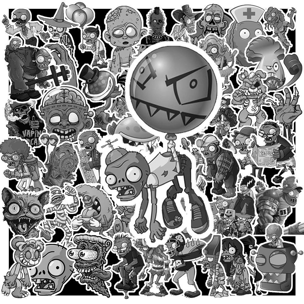 Set 50 Sticker Hình ZOOMBIE TRẮNG ĐEN | Decal Chống Nước | MS: 000264 - GÌ CŨNG IN