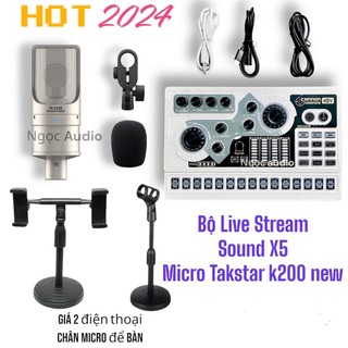 Bộ hát live stream thu âm Sound card X5 và Micro Takstar K200 new 2024 kèm chân mic ,chân điện thoại