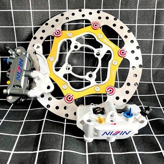 Bộ phanh đĩa 3 món lắp cho sirius 110_đĩa bremb0 265mm khoen đỏ, heo nissin 4pis trụ kèm pát cnc