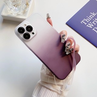 Thích hợp cho iPhone 12 13 14 15 Series PC Gradient Skin Feel Vỏ điện thoại có màng bảo vệ ống kính Dây đeo tùy chọn Modilan Purple Ice Fog Blue Cangling Green (Phiên bản vỏ đơn)