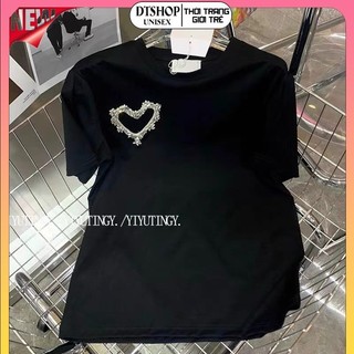 (Hàng Đẹp) Áo Thun Ngực Đá Trái Tim ❤ Áo Phông Cotton Khô Dày Dặn Dáng Rộng Nam Nữ DTS🧡121