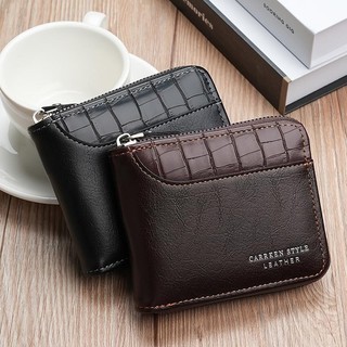Nam Dây Kéo Đựng Thẻ Màu Khối Ví Ngắn Đựng Thẻ Vintage Đa Năng Túi Đựng Thẻ Tiền Xu
