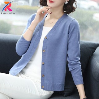 Ruidiandian Nữ Mới Hàn Quốc Áo Rời Cổ Chữ V Cardigan Áo Len Ngắn Đa Năng Đan Áo Len Áo Khoác