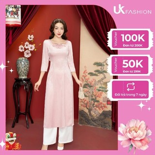 Áo dài có ngọc hoa cổ UK Fashion đi tiệc, đi chơi tết, chất liệu lụa mềm mịn, không nhăn, thanh lịch NKDV2312001