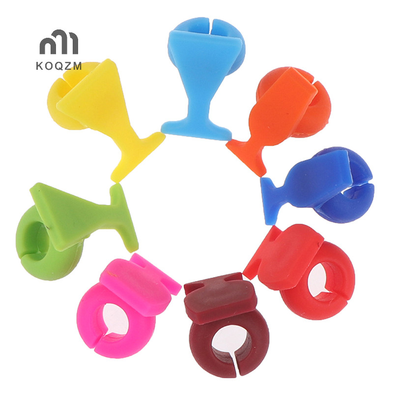 8 chiếc Silicone Rượu Thủy Tinh Hình Rượu Thủy Tinh Đánh Dấu Cốc Uống Nhận Dạng [Mới]