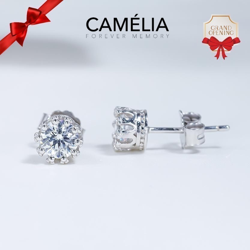 Khuyên tai nữ bạc kim cương moissanite GRA CAMÉLIA - ESW013  nụ hoa cách điệu, nạm đá tấm lấp lánh  bông tai nữ bạc 925