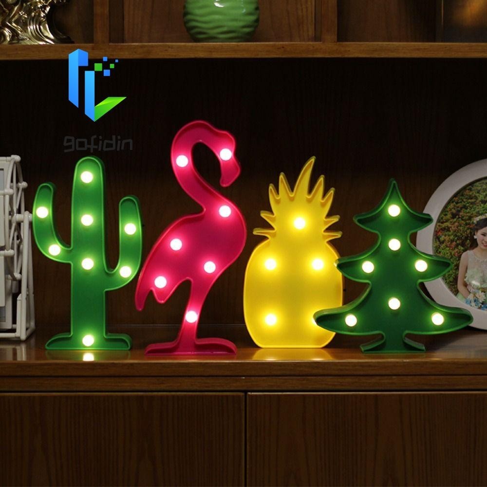 Đèn bàn GOFIDIN, Đèn LED lá dứa 3D Flamingo Xương rồng, Đồ trang trí t