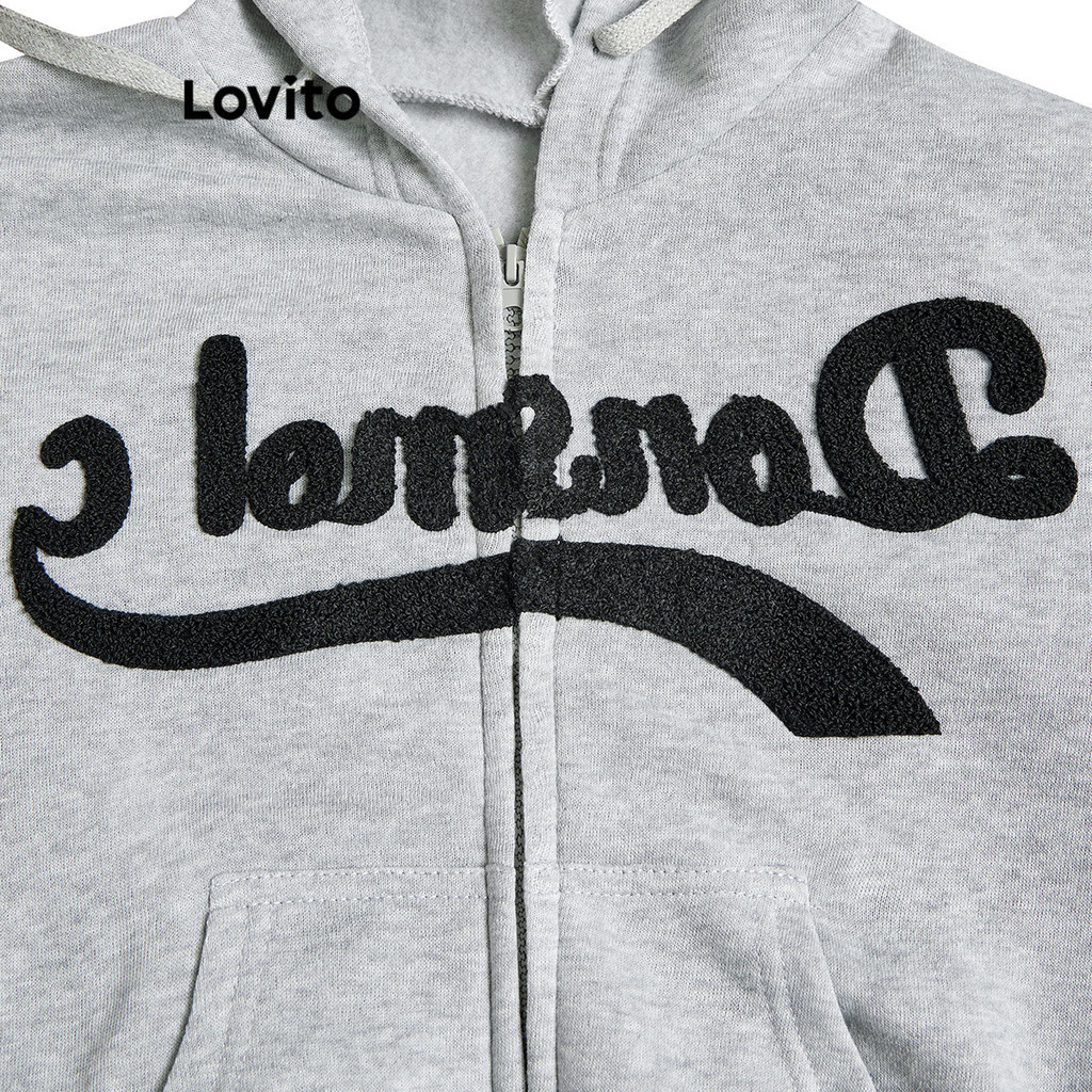 Lovito Áo nỉ dài tay họa tiết trơn thông thường cho nữ áo khoác xám áo khoác nỉ LNA38014 (Xám)