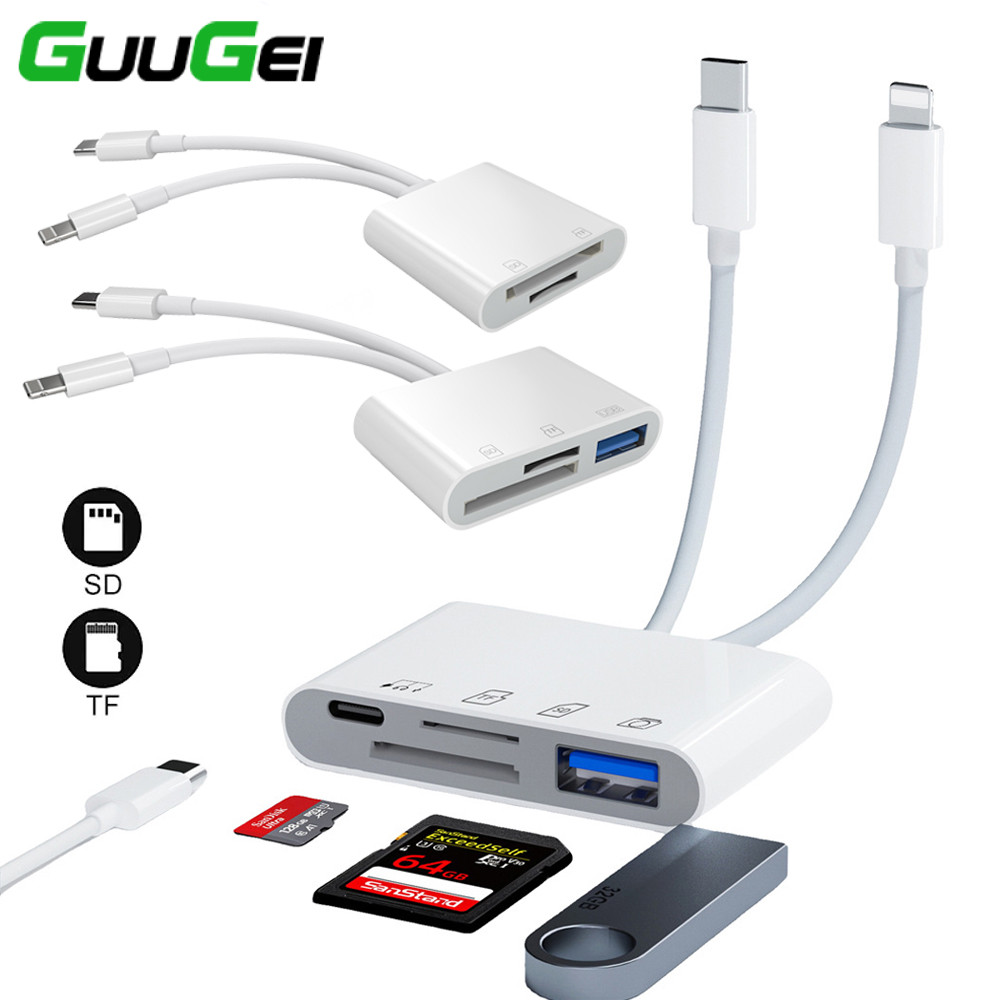 Đầu đọc thẻ Guugei 4 trong 1 i-Phone 15 loại đầu đọc thẻ Bộ chuyển đổi đầu đọc thẻ SD TF Bộ chuyển đ