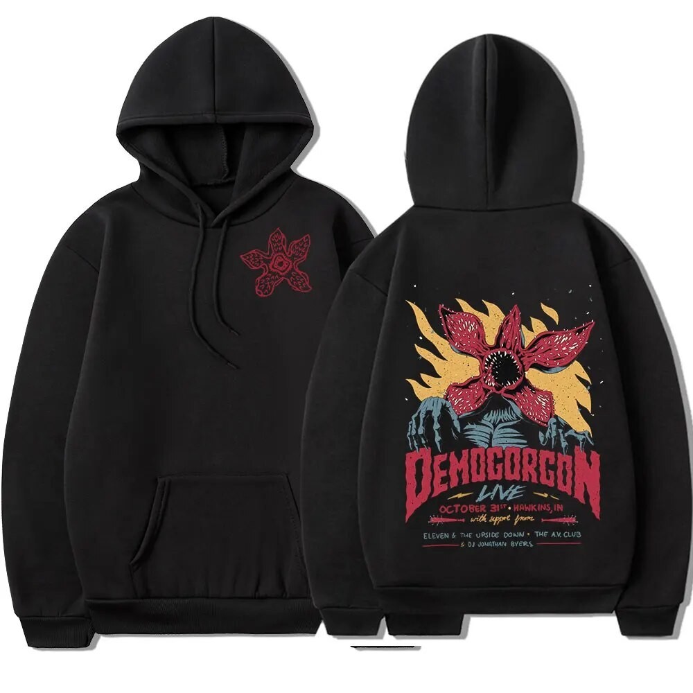 Eddie Munson The Demogorgon hoodie cho nam, họa tiết hoa quái vật, áo có mũ trùm đầu