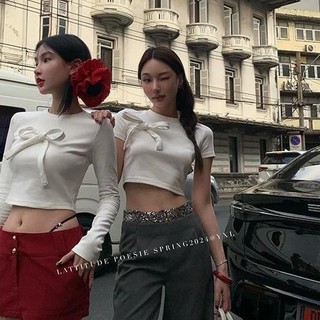 Áo thun crop đáy màu trắng nơ ngọt ngào dành cho nữ