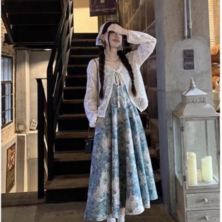 Zara vietnam Một Cái / bộ Áo Khoác Chống Nắng Dệt Kim Dây Đeo Vai Mỏng Đầm Phù Hợp Với Đầm Pháp Hoa Một Mảnh Đầm Nữ Mùa Hè Đi Biển Kỳ Nghỉ Tranh Dầu Sling Dress [Không Túi]