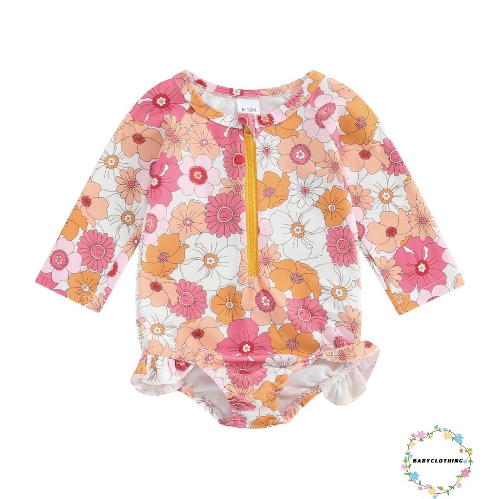 Babyclothes-baby Girl Rash Guard Đồ bơi dễ thương in hoa dài tay có kh