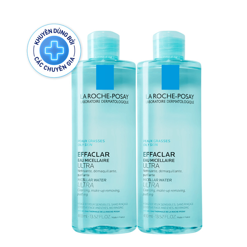 Bộ đôi nước tẩy trang & làm sạch cho da mụn, da dầu nhạy cảm La Roche-Posay Efffaclar Micellar Water 400ml