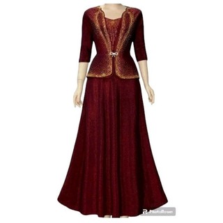 Đầm dạ hội trung niên đi tiệc vải nhũ kim tuyến dáng vest giấu bụng tay lỡ, Đầm dạ hội vest nhũ che bụng tôn dáng