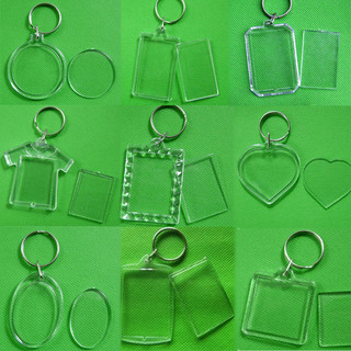 Trong suốt khung hình tròn móc khóa acrylic móc khóa hình chữ nhật chèn ảnh unisex 1 nam nữ trống diy