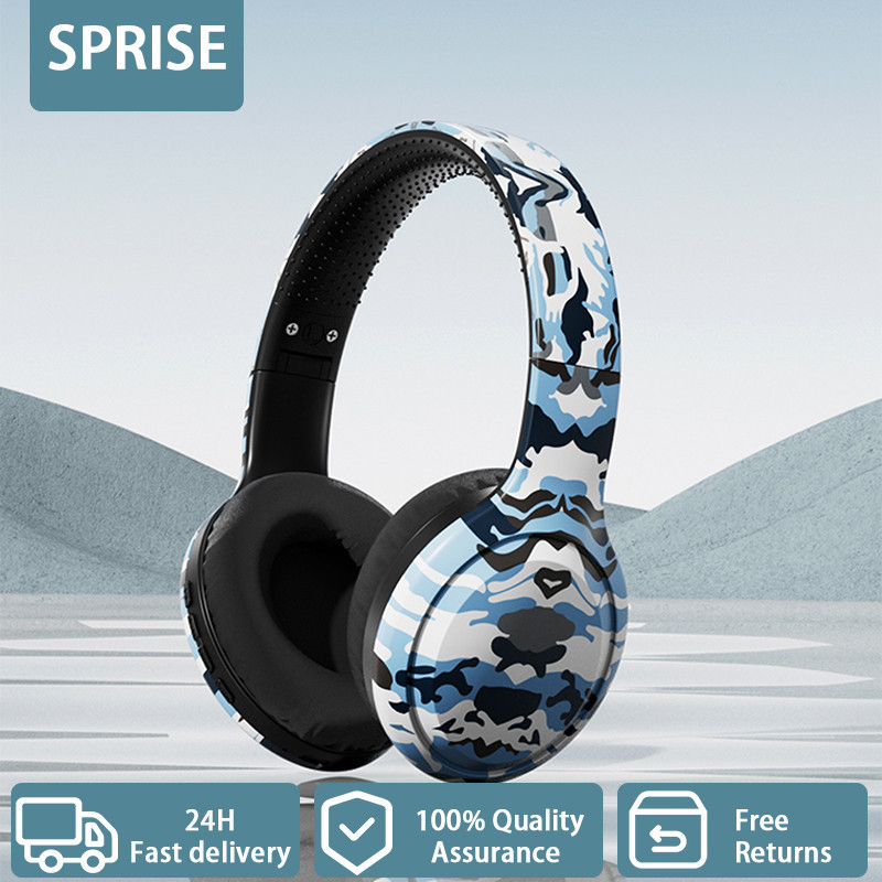 Sprse Camo Tai nghe Bluetooth mát mẻ Tai nghe không dây Khử tiếng ồn đầy màu sắc Âm nhạc chơi game có thể gập lại qua tai Tai nghe thể thao có Mic